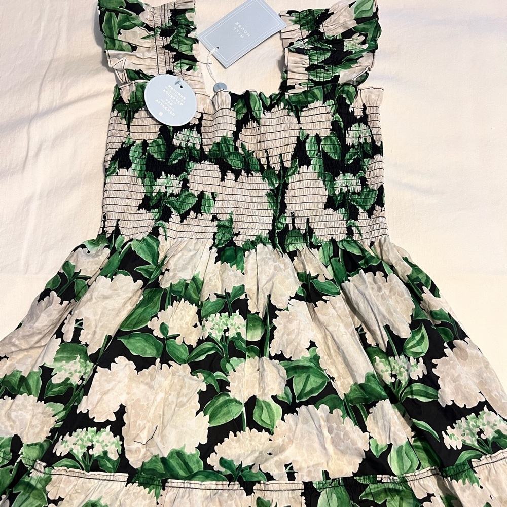 Hill House Ellie Nap Dress NWT in Night Bloom (green, white & black) size medium